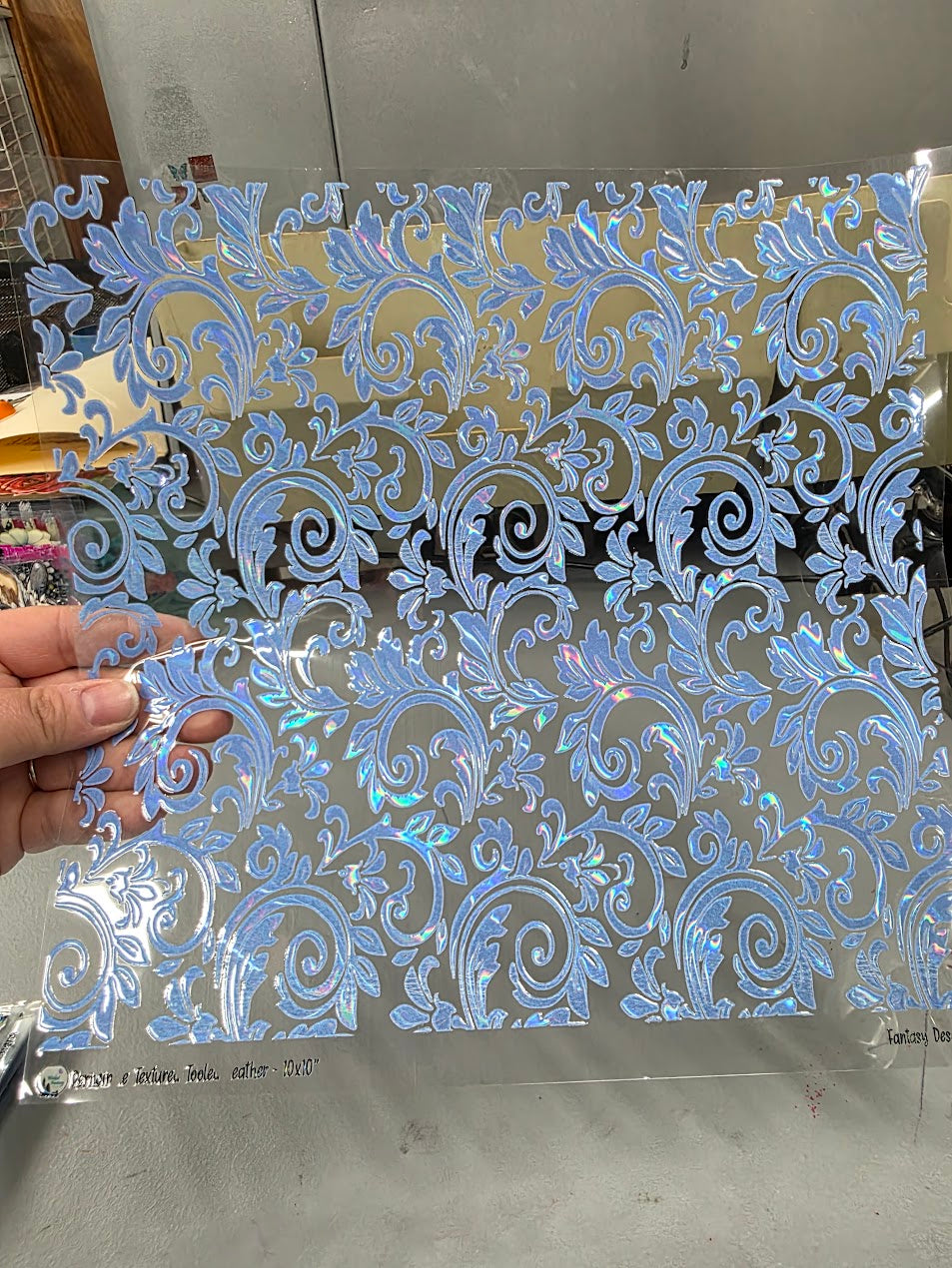 UVDTF Laser Holographic Periwinkle Tooled Leather 11"x11"