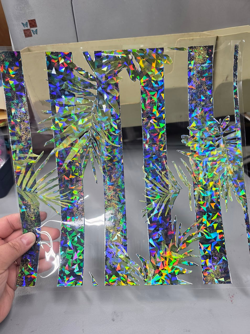 UVDTF Shattered Holographic Palm Frond Stripes 11"x11"