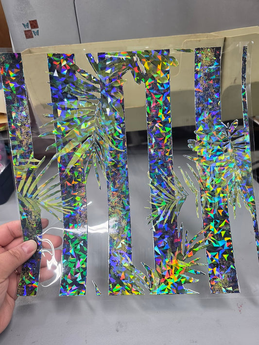 UVDTF Shattered Holographic Palm Frond Stripes 11"x11"