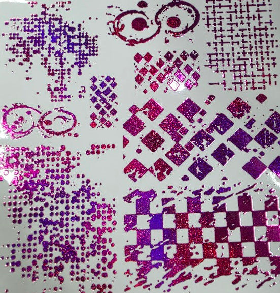 UVDTF Prism Holographic Pink Checkered Purple Grunge 11"x11"