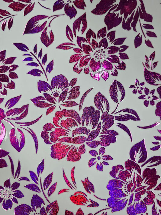 UVDTF Prism Holographic Pink Purple Peonies and Dahlias 11"x11"