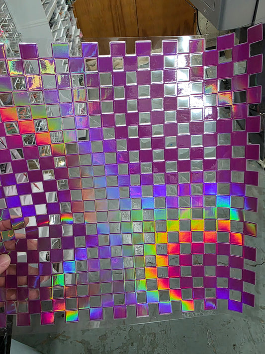UVDTF Laser Holographic Magenta Small Checkered 11"x11"