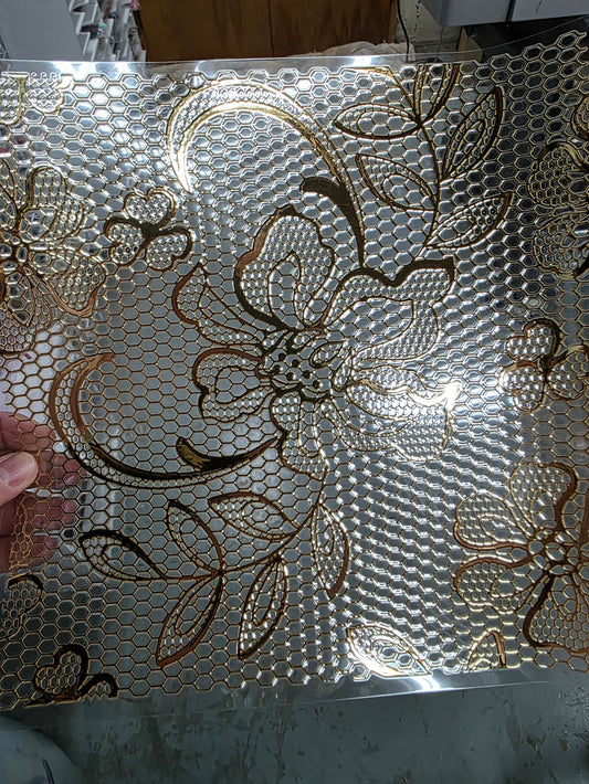 UVDTF Metallic Champagne Floral Lace  11"x11"