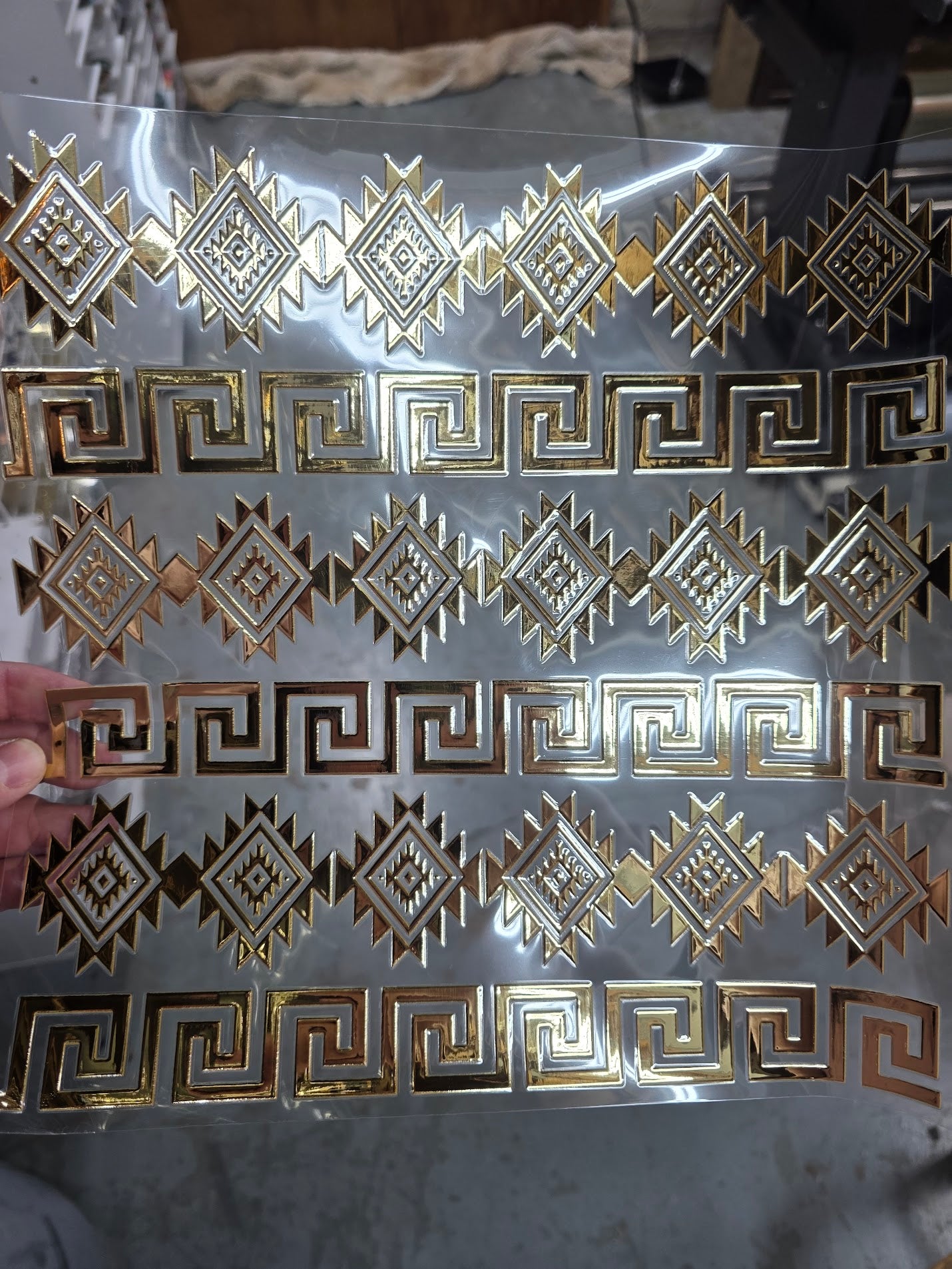 UVDTF Metallic Champagne Aztec Meander  11"x11"