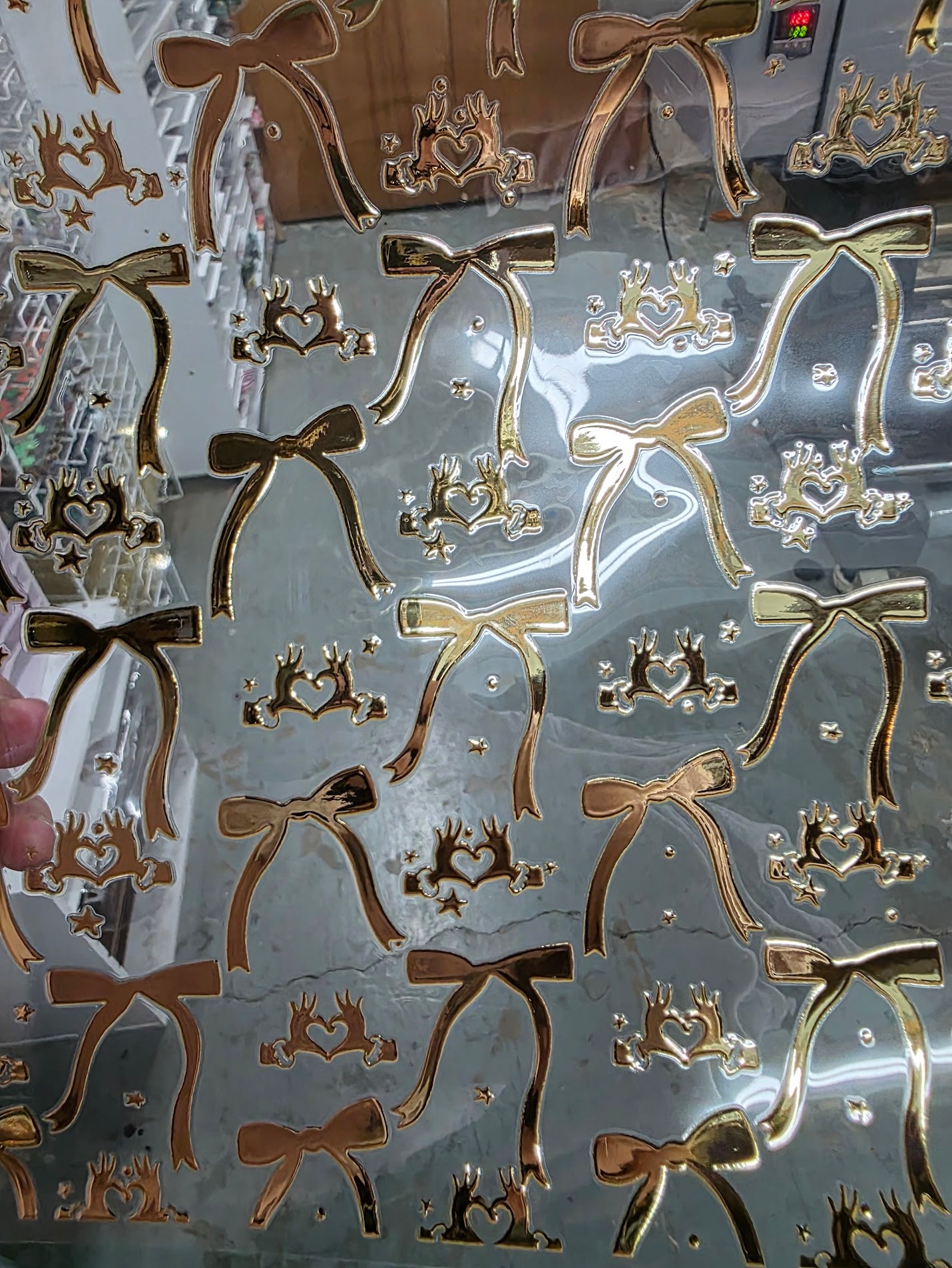 UVDTF Metallic Champagne Heart Hands and Bows  11"x11"