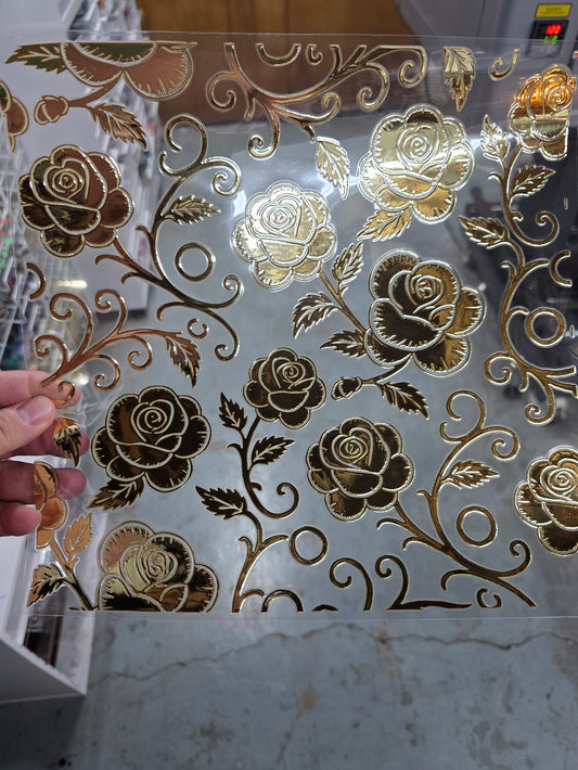 UVDTF Metallic Champagne Tattoo Rose Vines 11"x11"