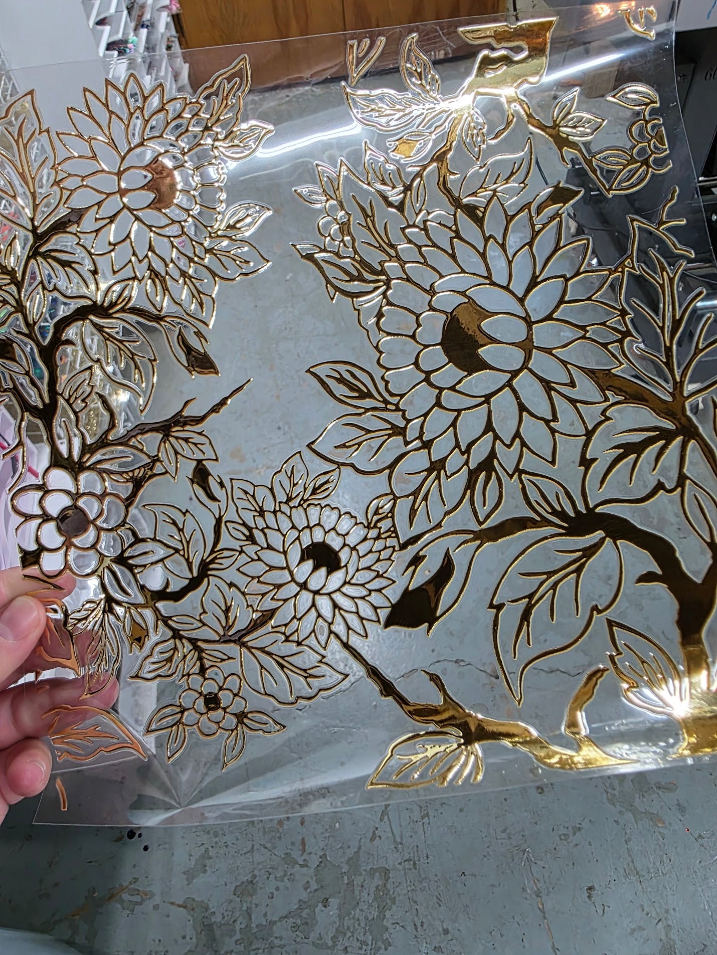 UVDTF Metallic Champagne Imperial Floral 11"x11"