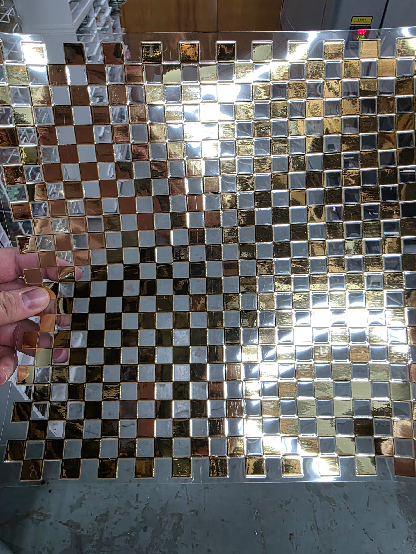 UVDTF Metallic Champagne Small Checkered 11"x11"