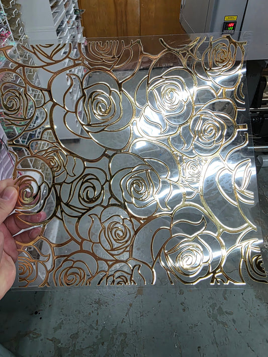 UVDTF Metallic Champagne Roses 11"x11"