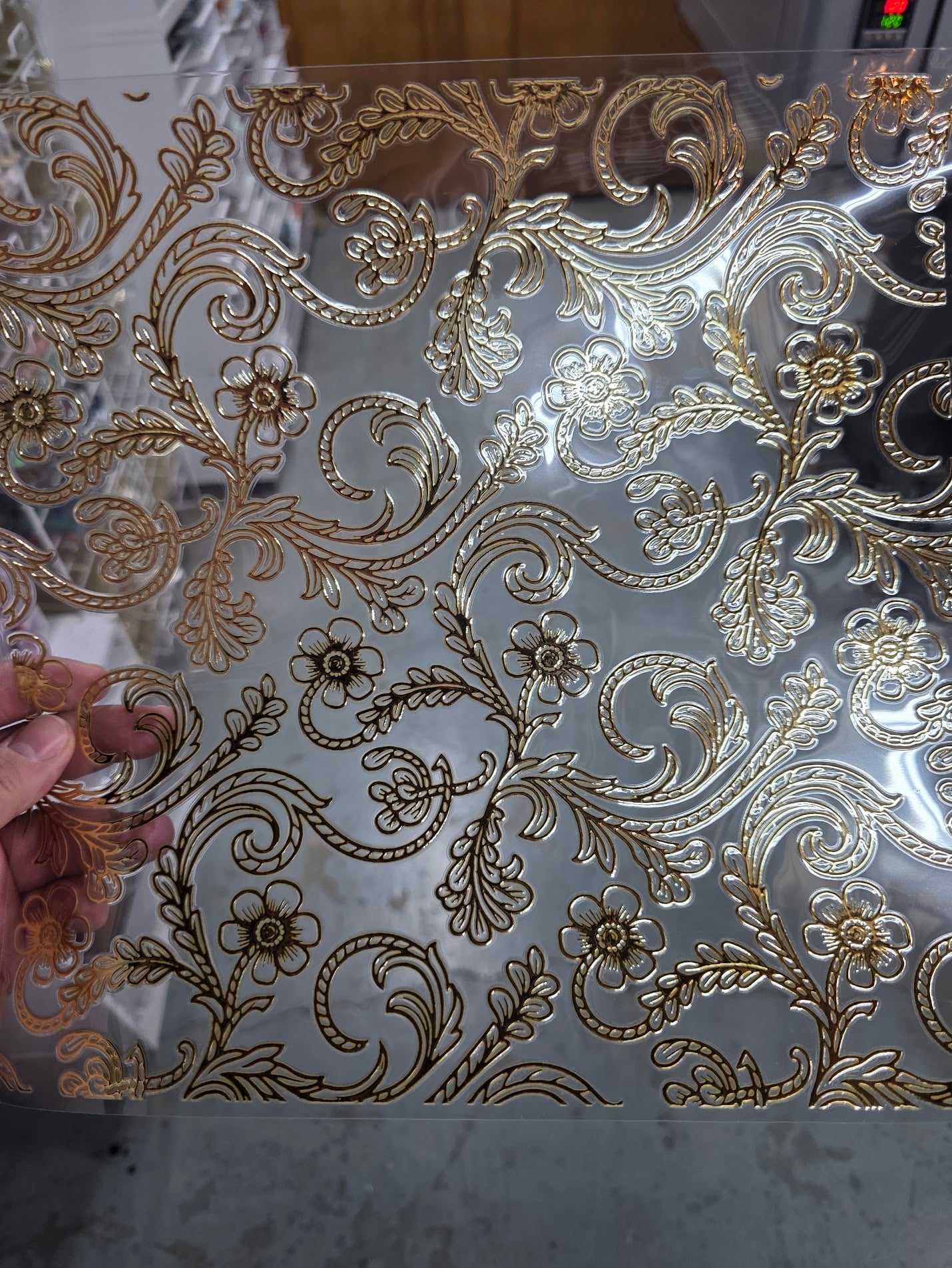 UVDTF Metallic Champagne Rope Floral Filagree 11"x11"