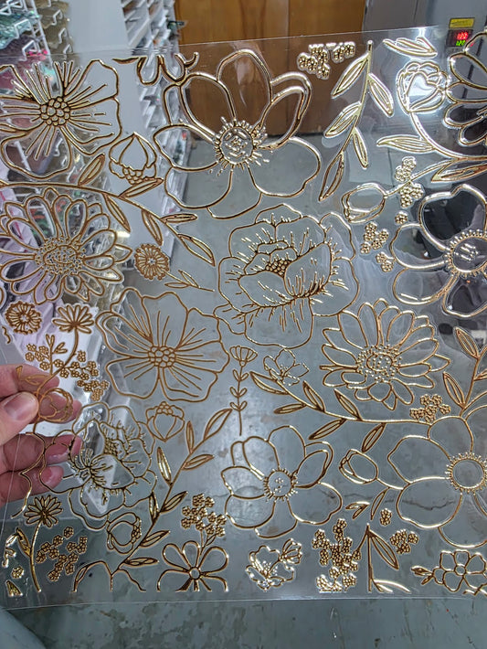 UVDTF Metallic Champagne Garden Floral 11"x11"