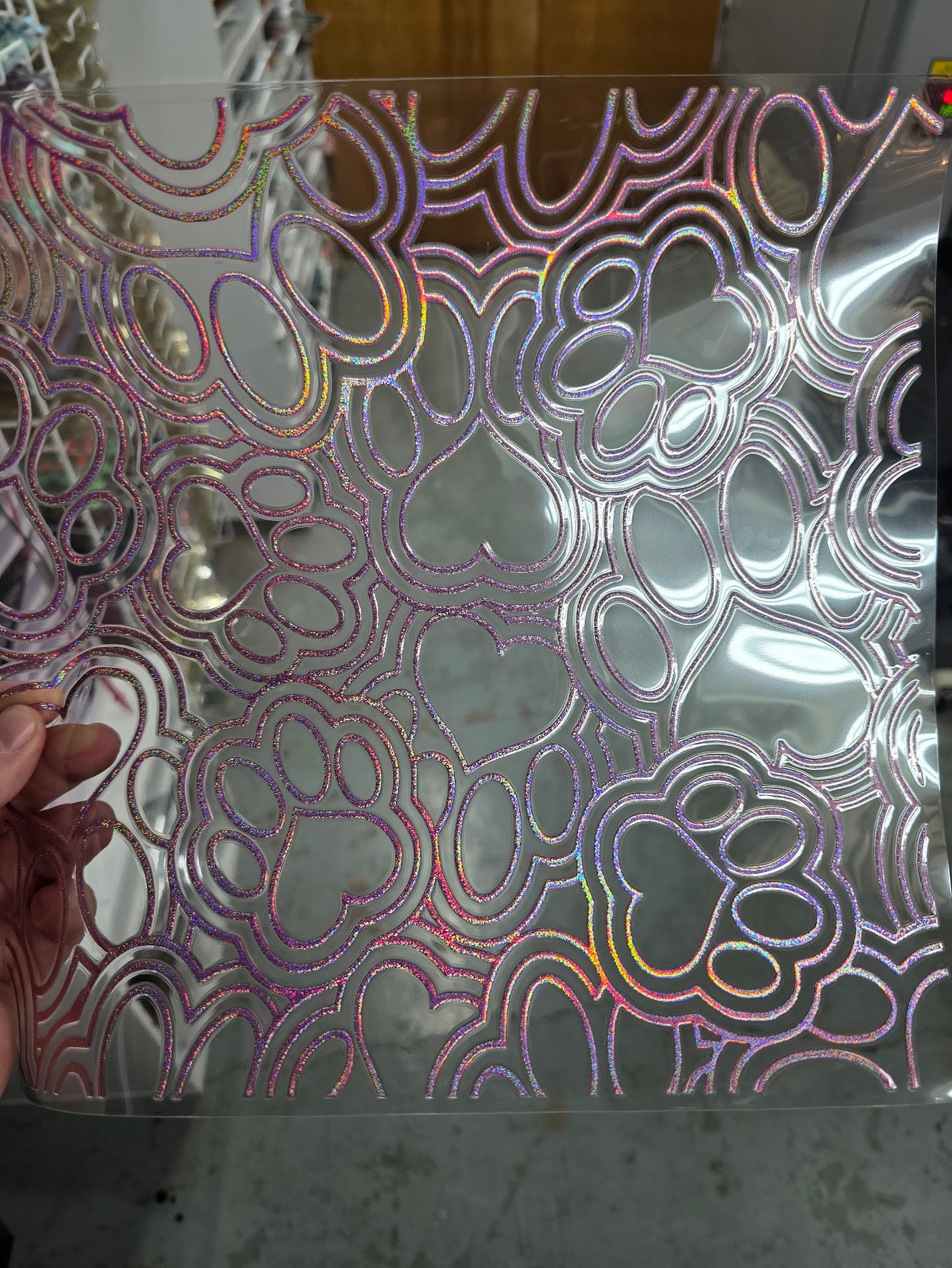 UVDTF Prism Rose Holographic Paw Print Outlines 11"x11"