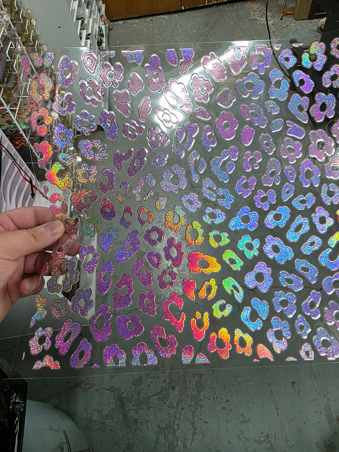 UVDTF Prism Rose Holographic Leopard Print Floral 11"x11"