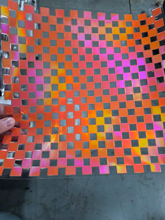 UVDTF Laser Holographic Orange Small Checkered 11"x11"