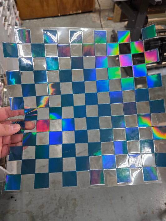 UVDTF Laser Holographic Teal Checkered 11"x11"