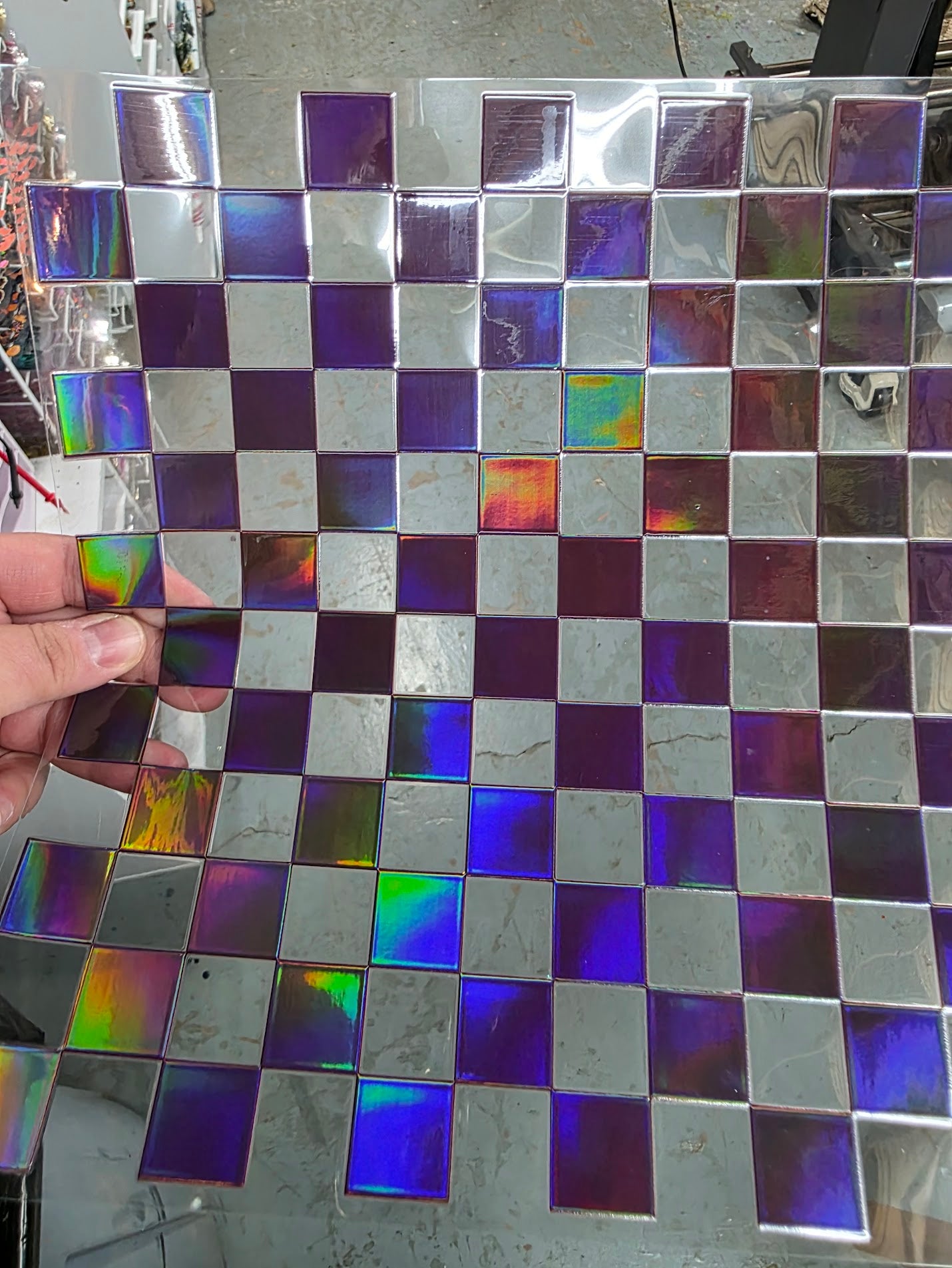 UVDTF Laser Holographic Burgundy Checkered 11"x11"