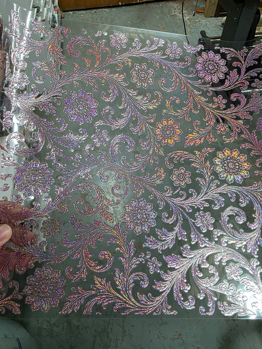 UVDTF Prism Rose Holographic Floral Filagree 11"x11"