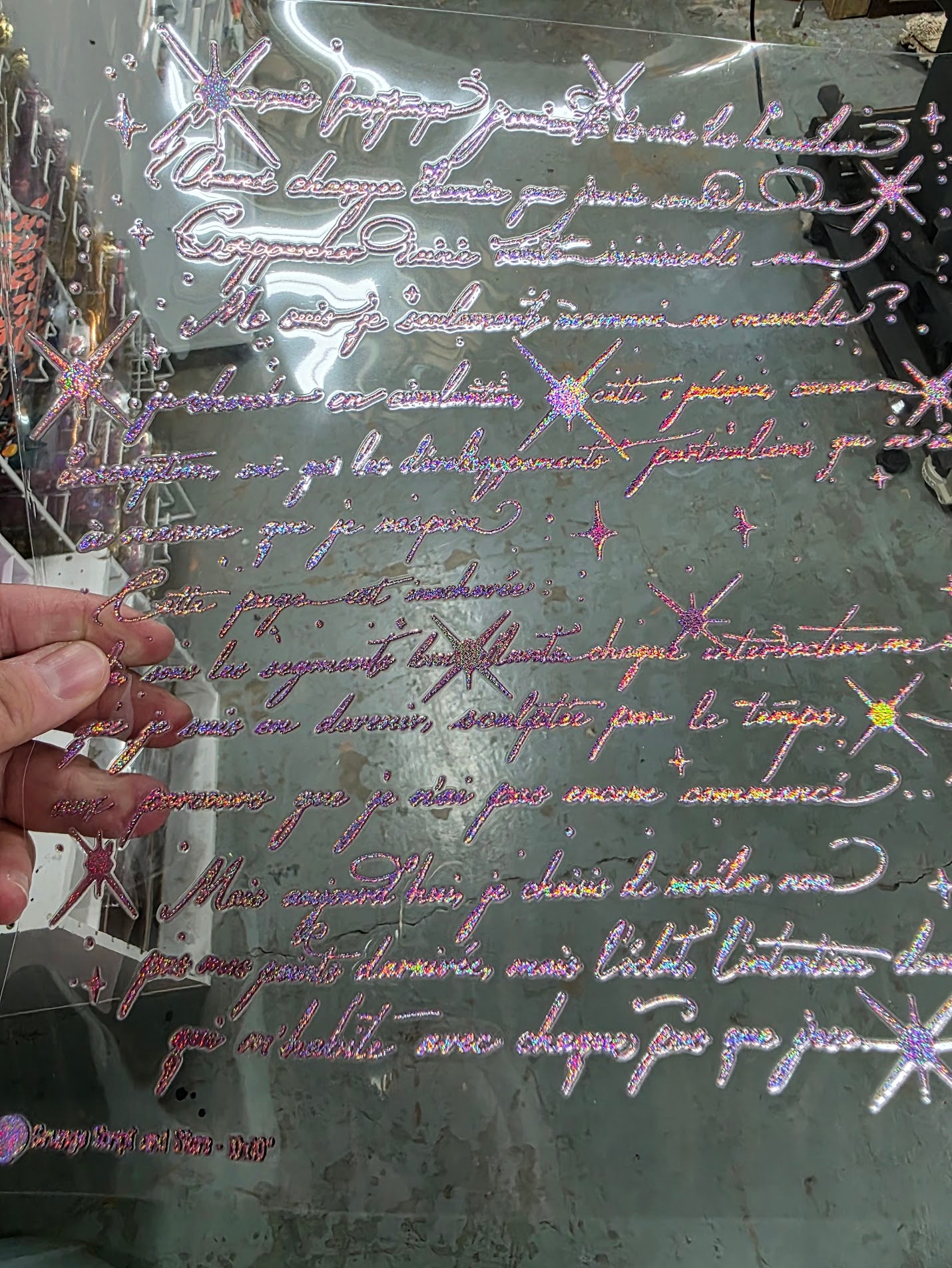 UVDTF Prism Rose Holographic Grunge Script Stars 11"x11"