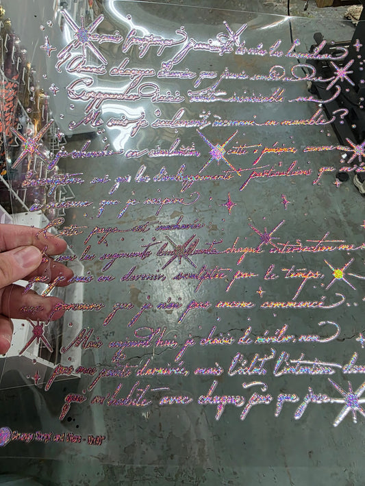UVDTF Prism Rose Holographic Grunge Script Stars 11"x11"