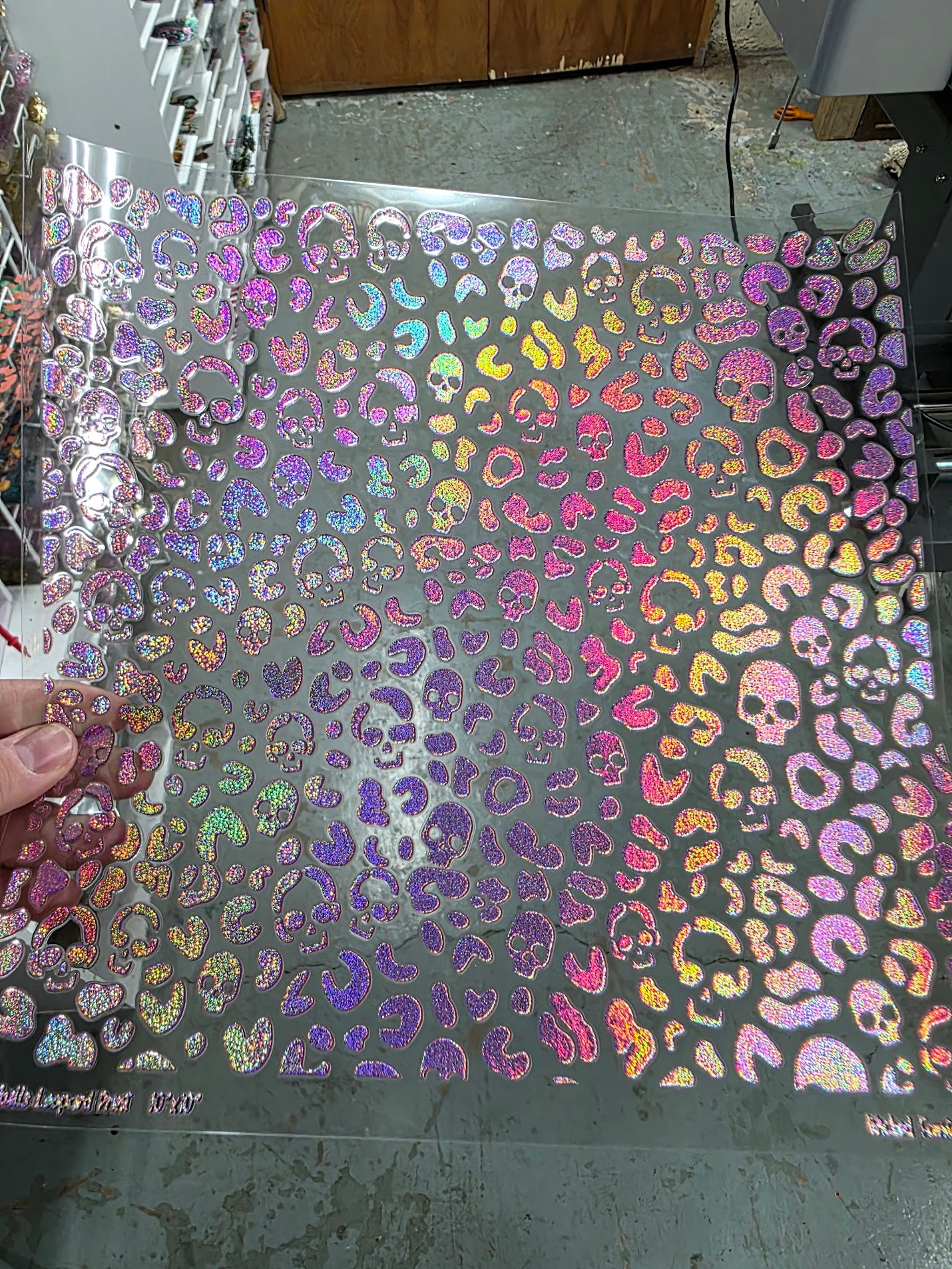UVDTF Prism Rose Holographic Small Leopard Print Skulls 11"x11"