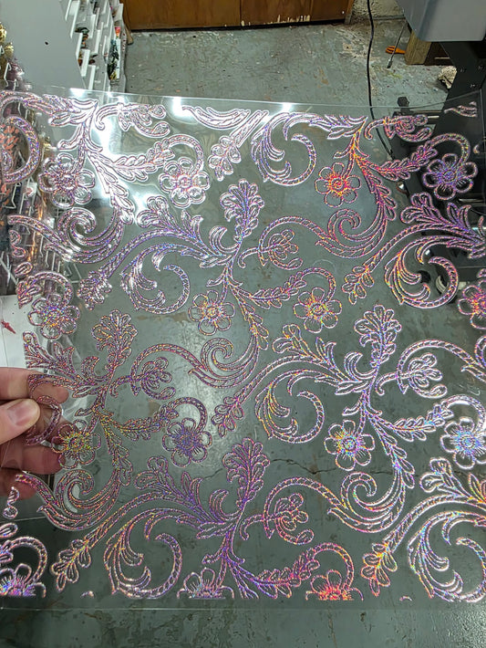 UVDTF Prism Rose Holographic Rope Floral Filagree 11"x11"