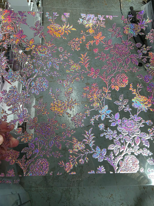 UVDTF Prism Rose Holographic Toile De Jouy Floral 11"x11"