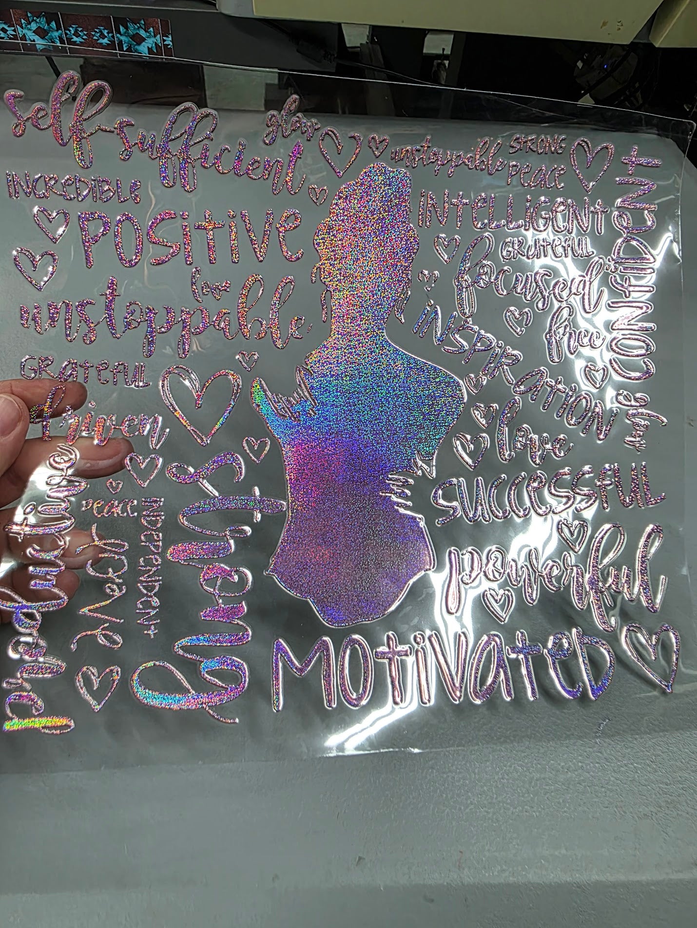 UVDTF Prism Rose Holographic Inspirational Quotes Collage 11"x11"