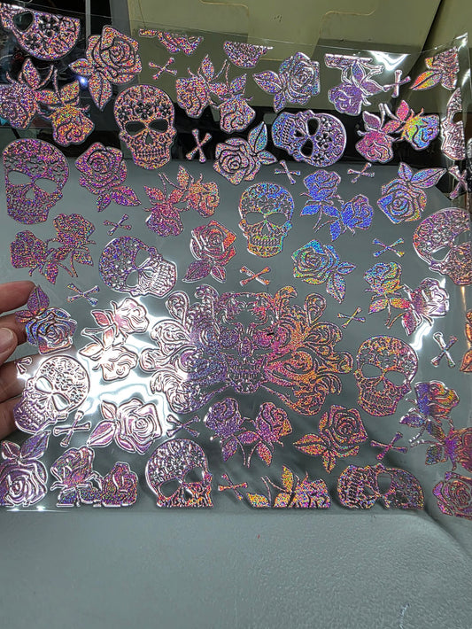 UVDTF Prism Rose Holographic Sugar Skulls and Roses 11"x11"