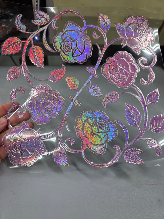 UVDTF Prism Rose Holographic Tattoo Rose Floral 11"x11"