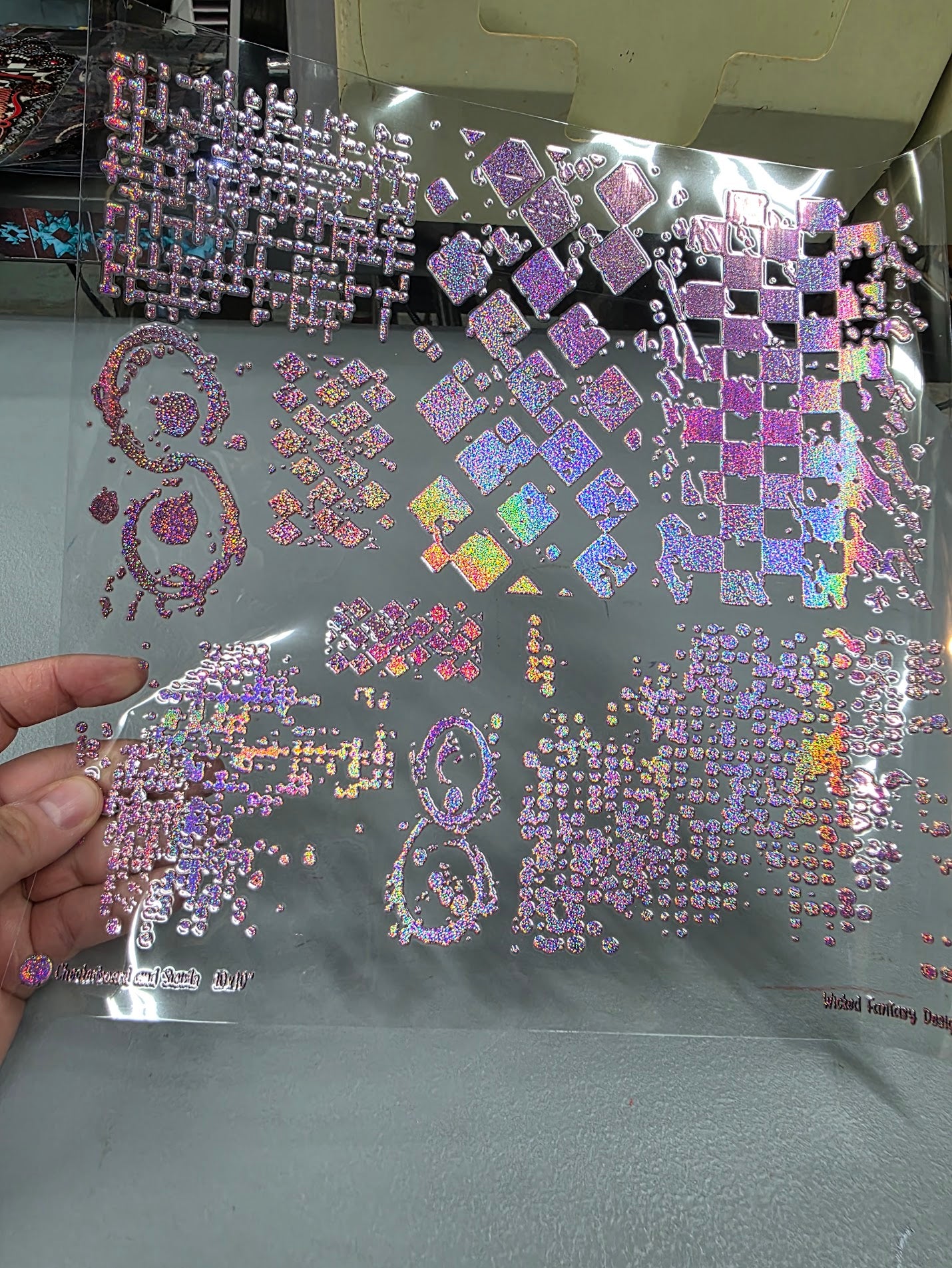 UVDTF Prism Rose Holographic Grunge Checkered Swirls 11"x11"