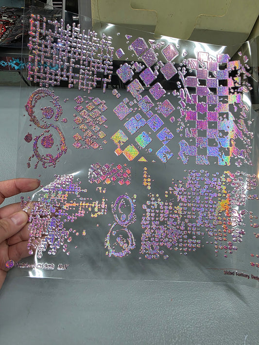 UVDTF Prism Rose Holographic Grunge Checkered Swirls 11"x11"