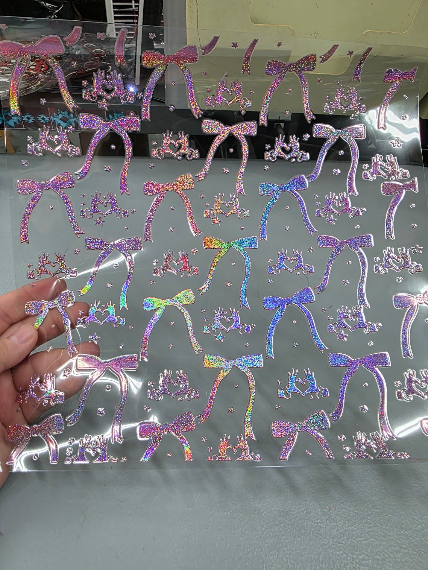 UVDTF Prism Rose Holographic Heart Hands and Bows 11"x11"