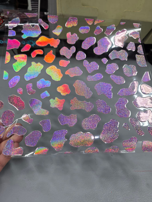 UVDTF Prism Rose Holographic Rounded Cow Print 11"x11"