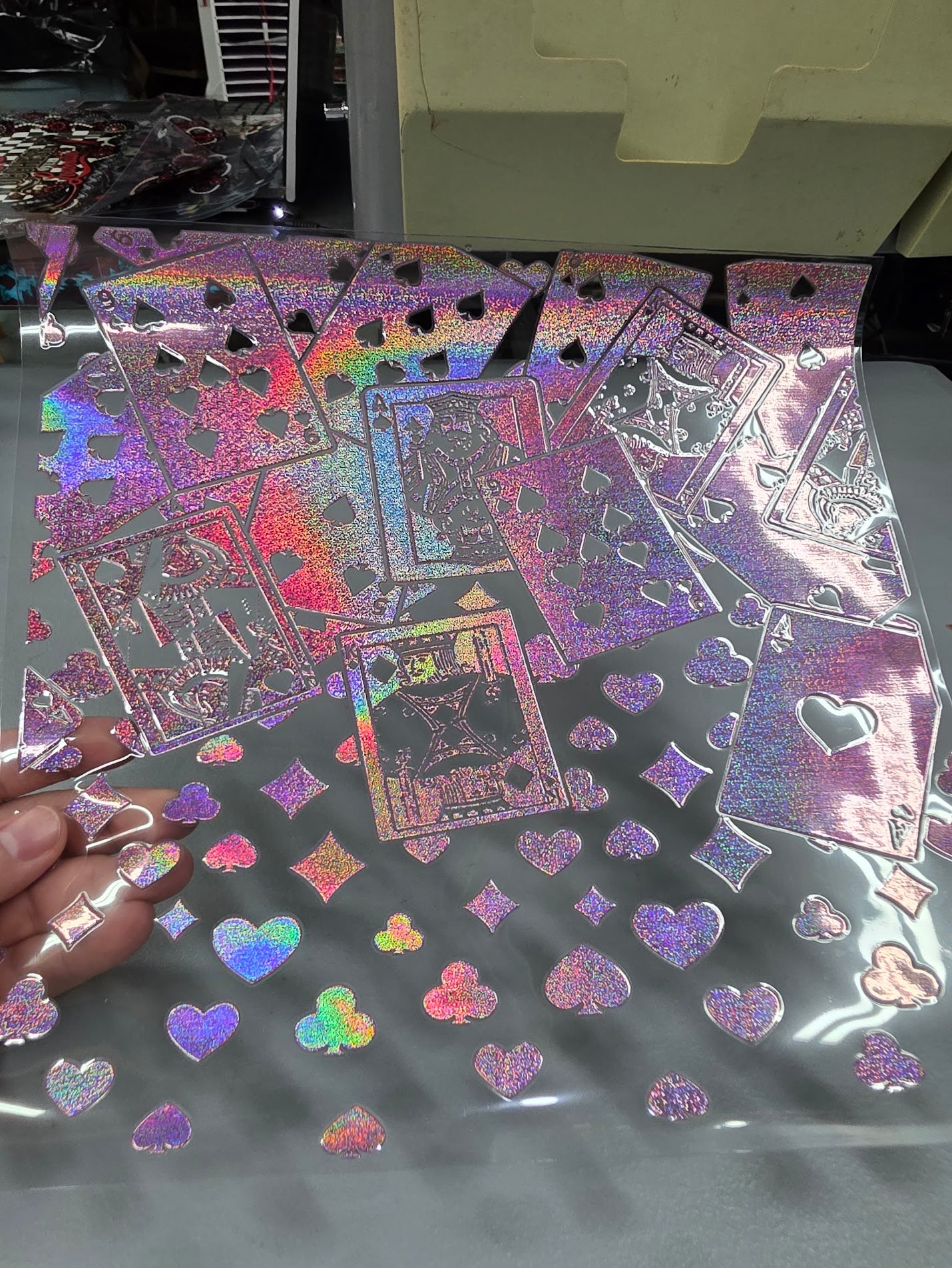 UVDTF Prism Rose Holographic Card Suits 11"x11"