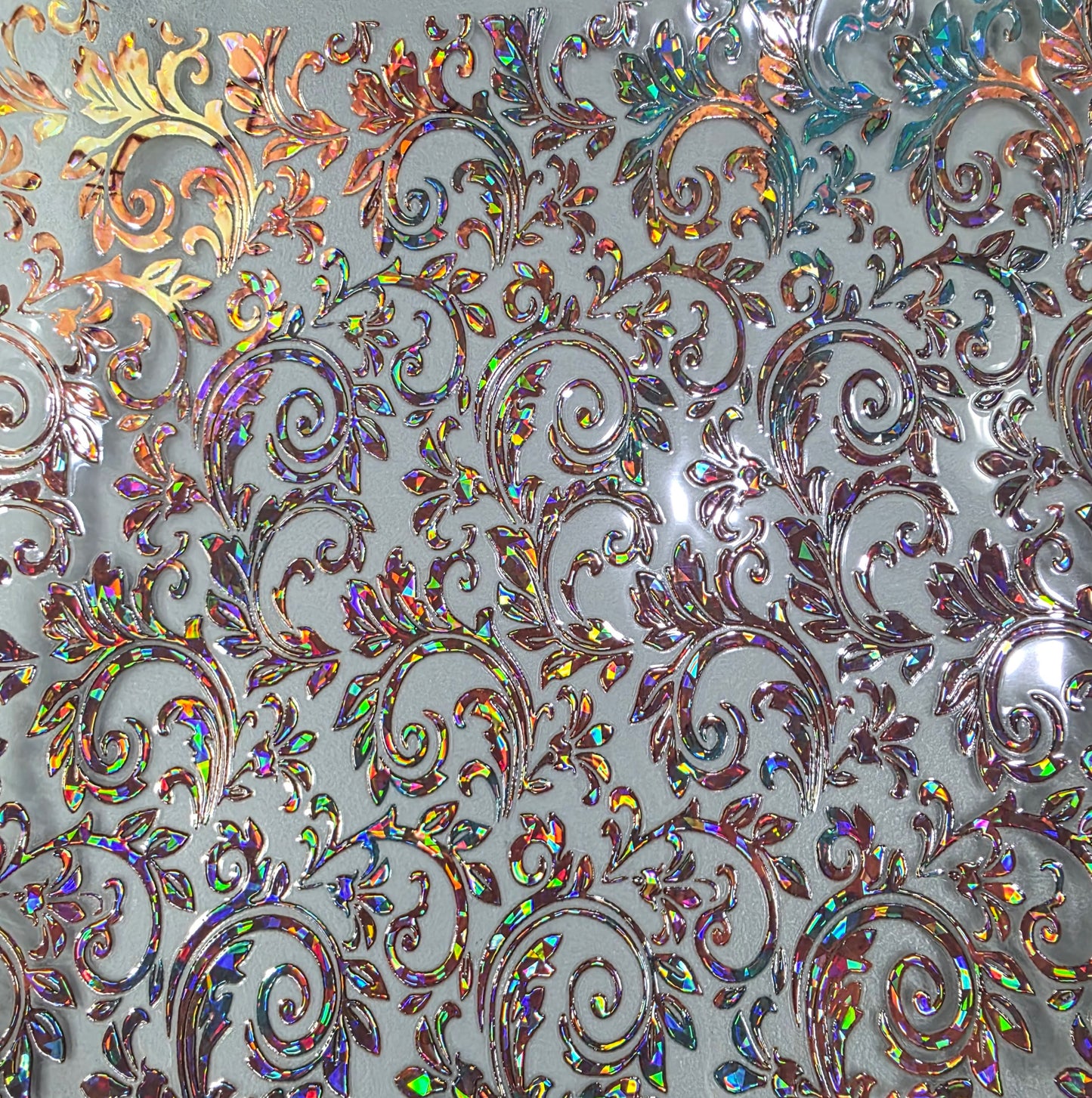 UVDTF Shattered Holographic Copper Dark Patina Tooled Leather 11"x11"