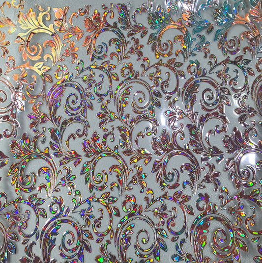 UVDTF Shattered Holographic Copper Dark Patina Tooled Leather 11"x11"