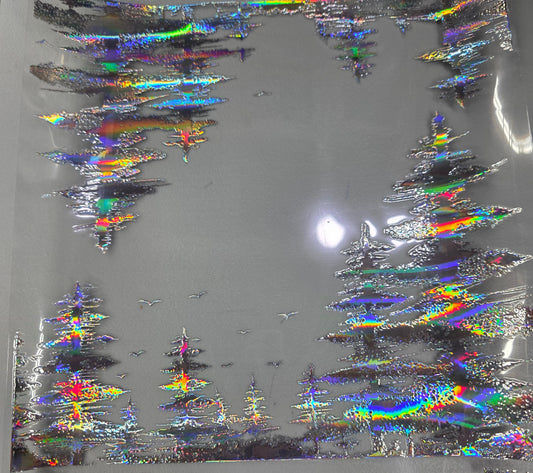 UVDTF Laser Silver Holographic Tree Line Silhouette 11"x11"