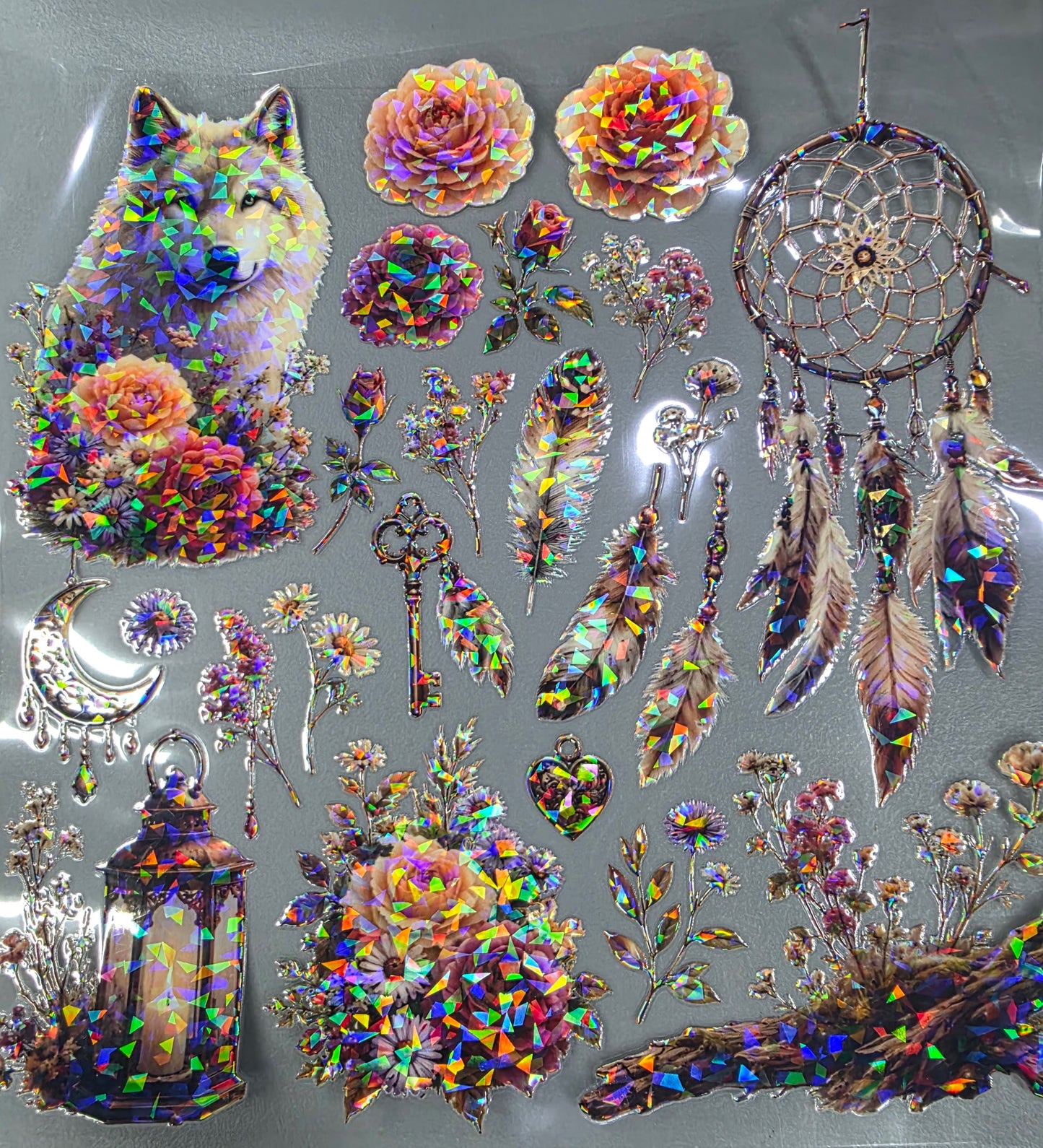 UVDTF Shattered Holographic Wolf Dreamcatcher 11"x11"