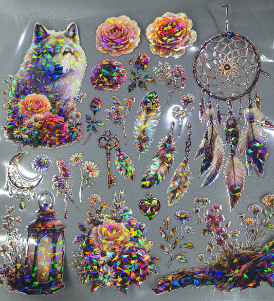 UVDTF Shattered Holographic Wolf Dreamcatcher 11"x11"