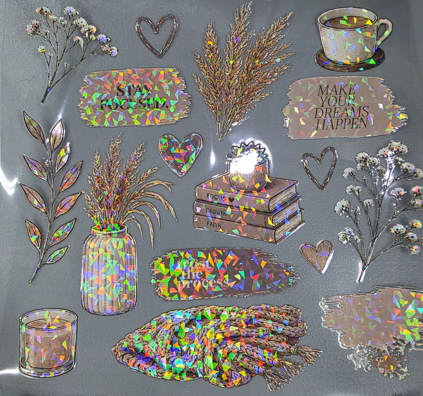 UVDTF Shattered Holographic Coffee and Ambition 11"x11"
