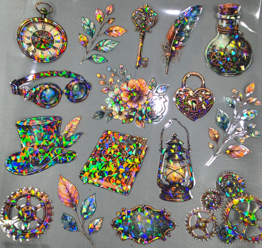 UVDTF Shattered Holographic Teal Steampunk 11"x11"