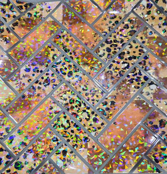 UVDTF Shattered Holographic Grunge Neutrals Checkered Leopard Print Herringbone 11"x11"