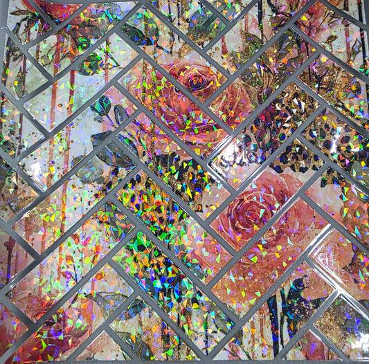 UVDTF Shattered Holographic Coral and Roses Leopard Herringbone 11"x11"