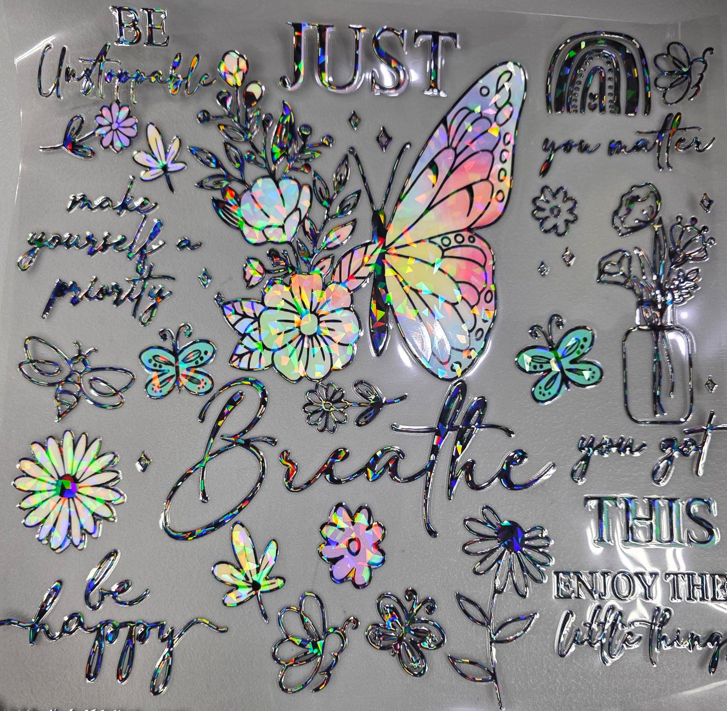 UVDTF Shattered Holographic Just Breathe Pastel Butterfly 11"x11"