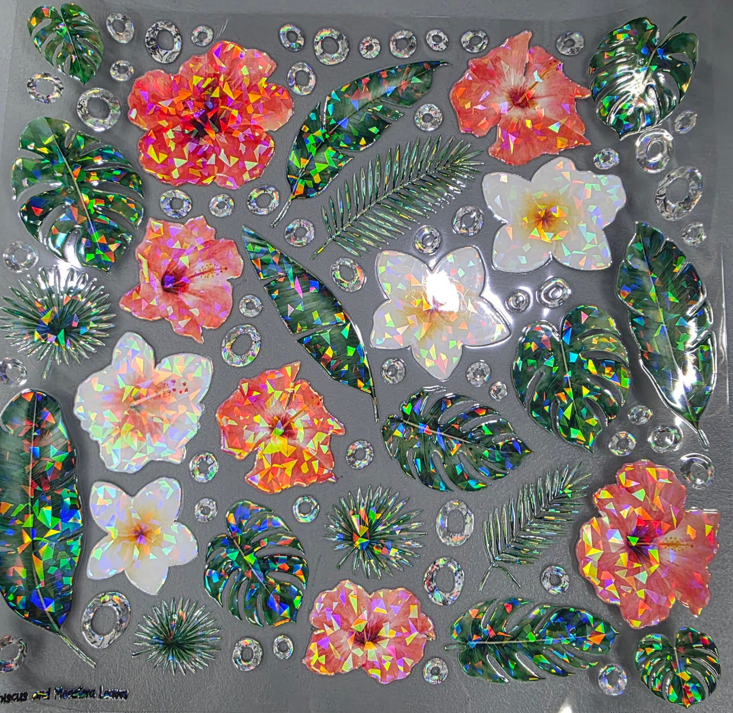 UVDTF Shattered Holographic Hibiscus and Monstera Leaves 11"x11"