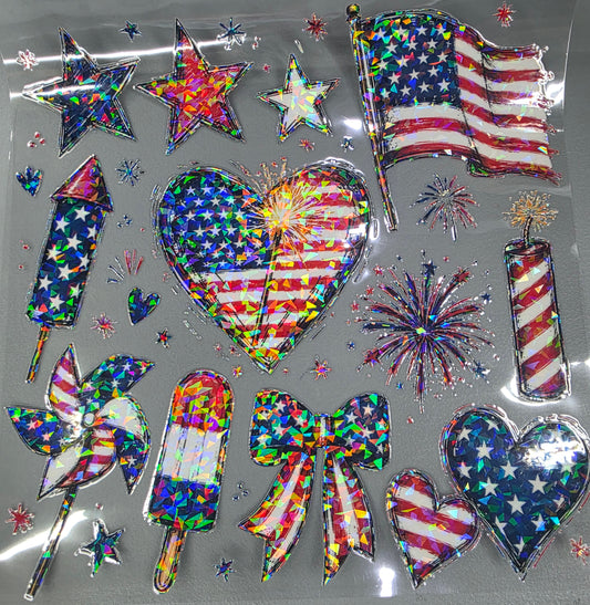 UVDTF Shattered Holographic Patriotic Heart 11"x11"