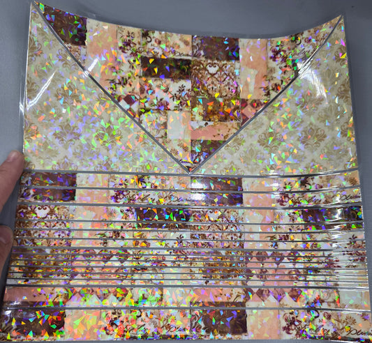 UVDTF Shattered Holographic Dusty Rose Regency Triangles and Striping 11"x11"