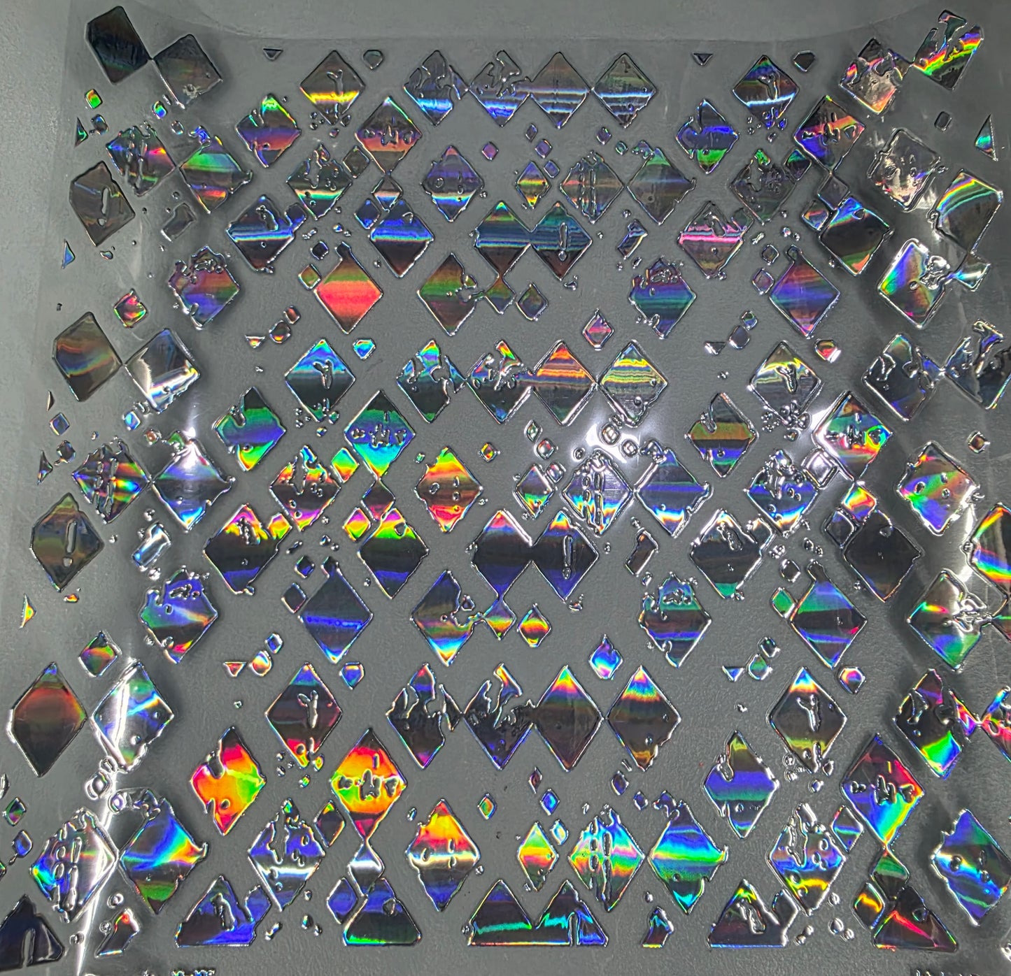 UVDTF Laser Silver Holographic Grunge Diamonds 11"x11"