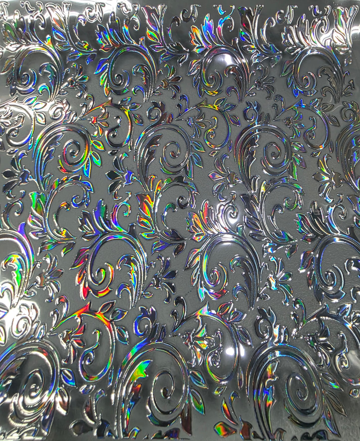 UVDTF Laser Silver Holographic Tooled Leather 11"x11"
