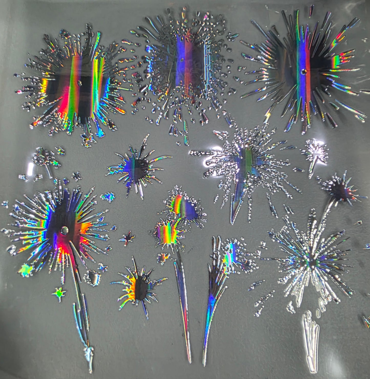 UVDTF Laser Silver Holographic Fireworks 11"x11"